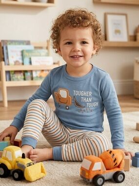 🎉 (2T) Rugged Bear Toddler Boys Construction Excavator Pajama Set